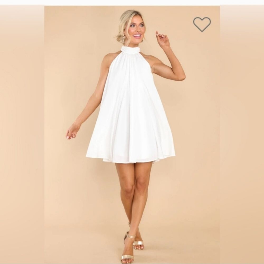 Aura high neck back tie white sleeveless dress size xs